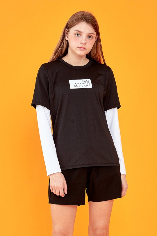 여성 스트레치 레이어드 티셔츠 운동복 애슬레저룩 3컬러레이지비 래쉬가드